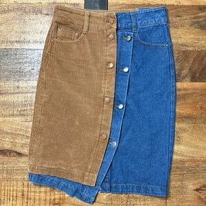 Jucy Judy Korean corduroy denim wrap asymmetrical button down pencil skirt